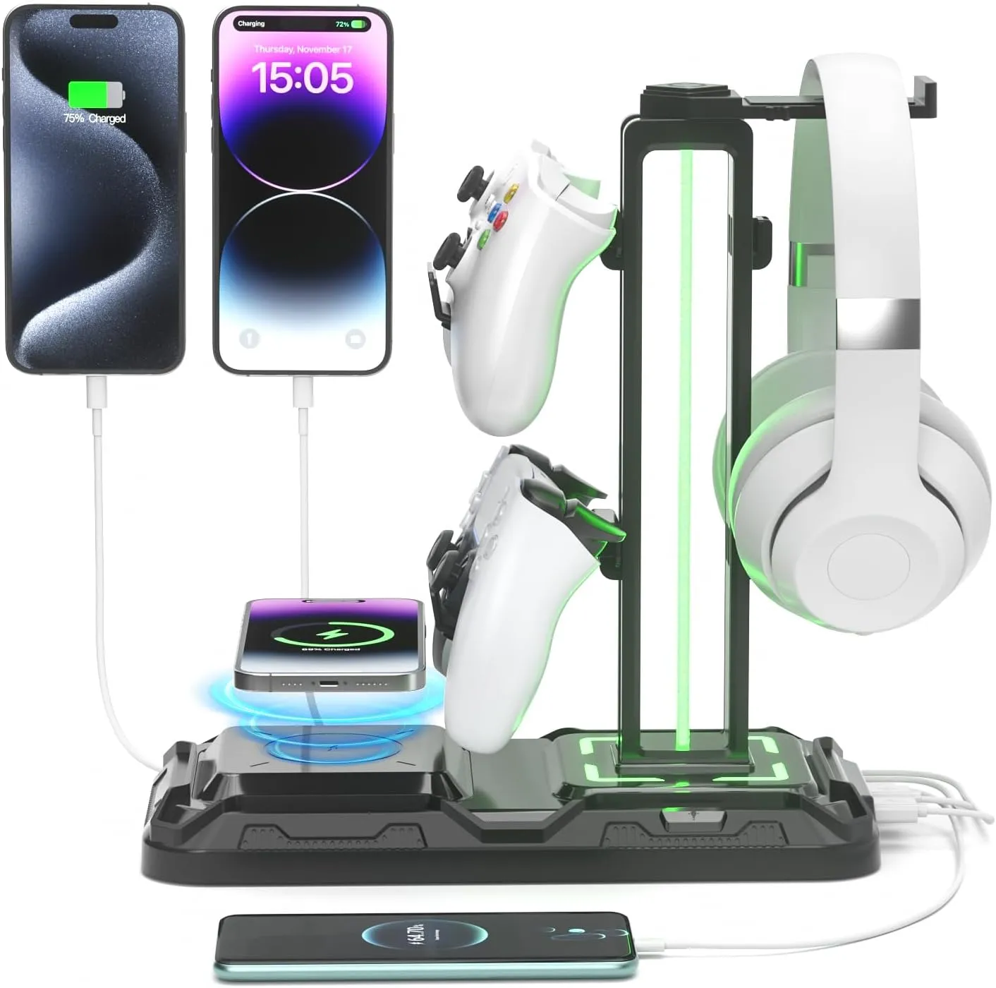 KDD Headphone Stand + Controller Holder with Wireless Charging